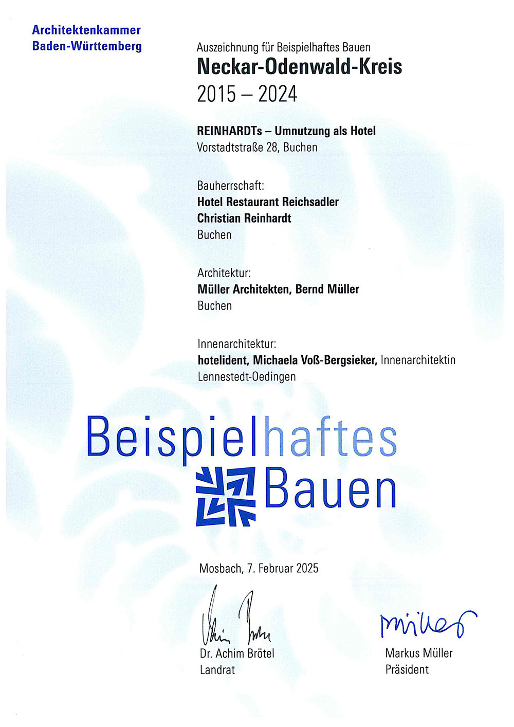 Auszeichnung Beispielhaftes Bauen